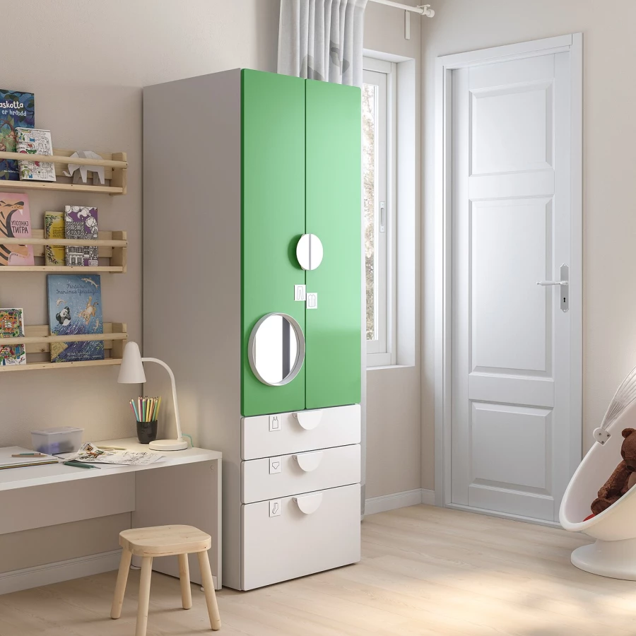 Шкаф детский - IKEA PLATSA/SMÅSTAD/SMASTAD, 60x57x181 см, белый/зеленый, ИКЕА (изображение №2)