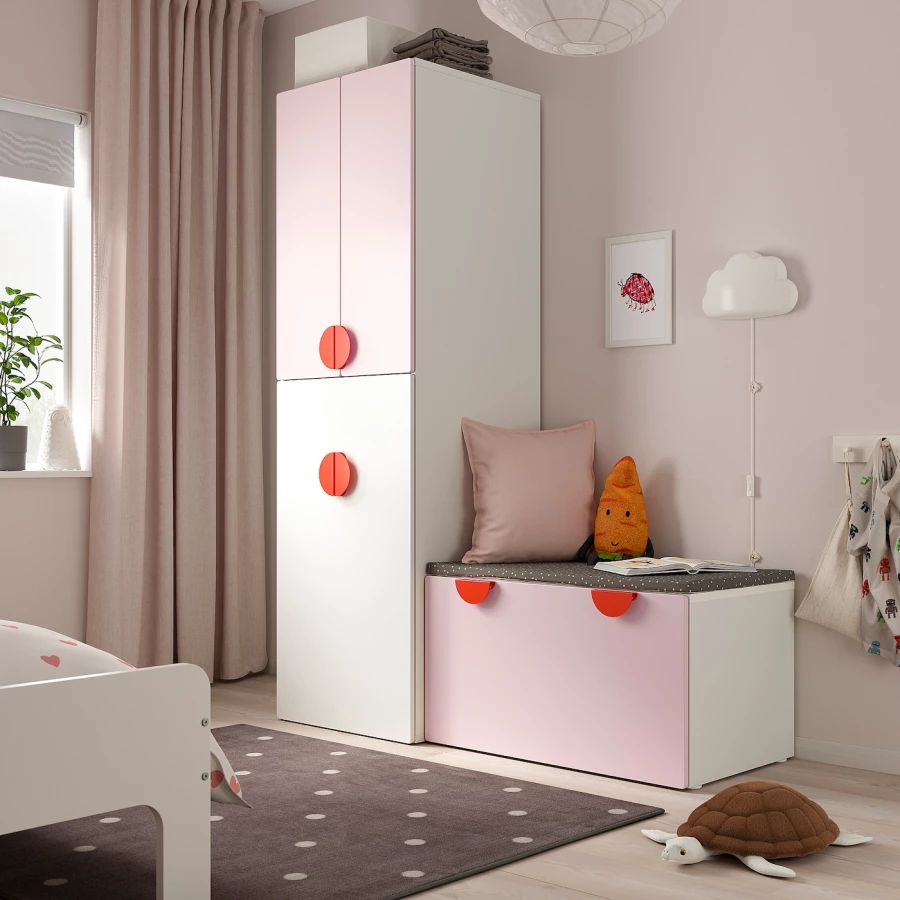 Детская гардеробная комбинация - IKEA SMÅSTAD/SMASTAD, 196x57x150см, белый/розовый, СМОСТАД ИКЕА (изображение №2)