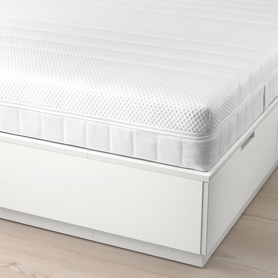 Каркас кровати с контейнером и матрасом - IKEA NORDLI, 200х160 см, матрас средне-жесткий, белый, НОРДЛИ ИКЕА (изображение №3)