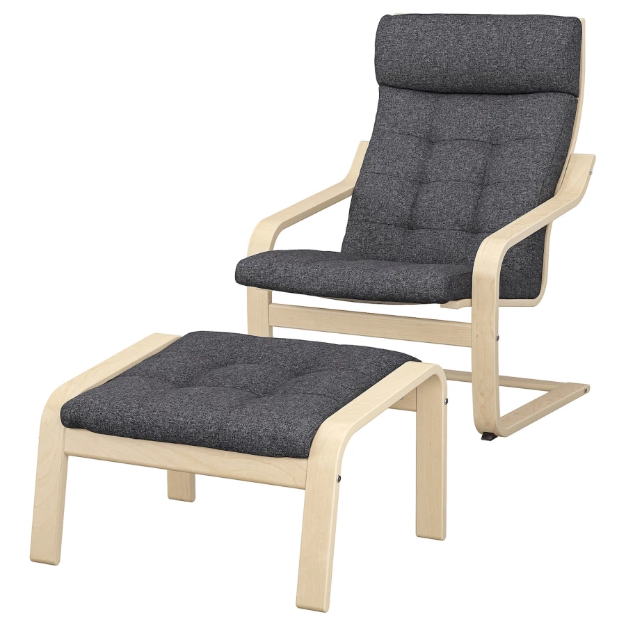 Кресло/табурет для ног - POÄNG / POАNG  IKEA/ ПОЭНГ ИКЕА,  72х66х7 см , серый (изображение №1)