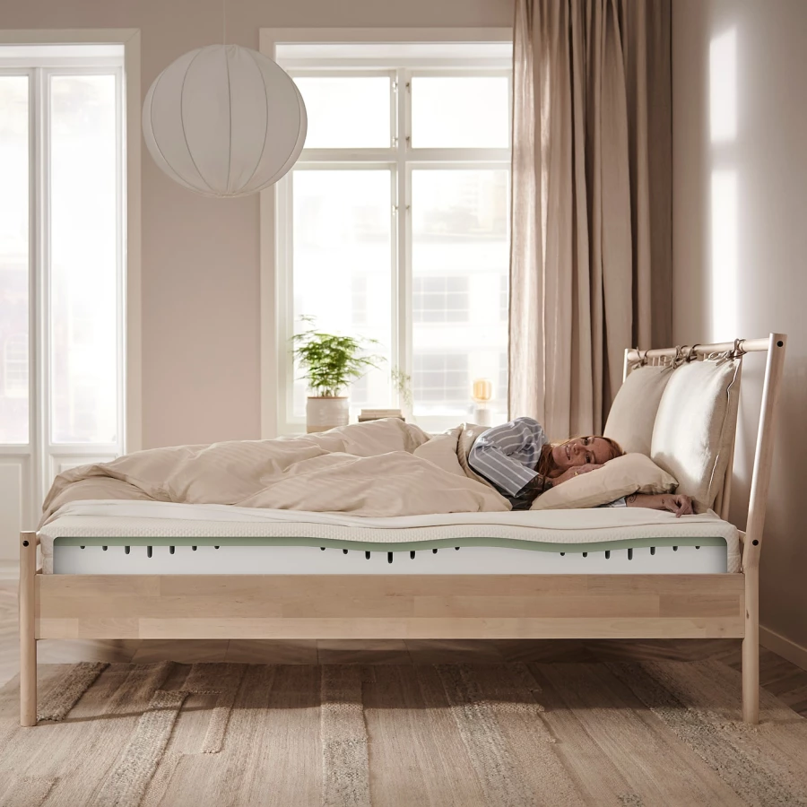 Кровать - IKEA MALM, 200х90 см, матрас средне-жесткий, черный, МАЛЬМ ИКЕА (изображение №13)