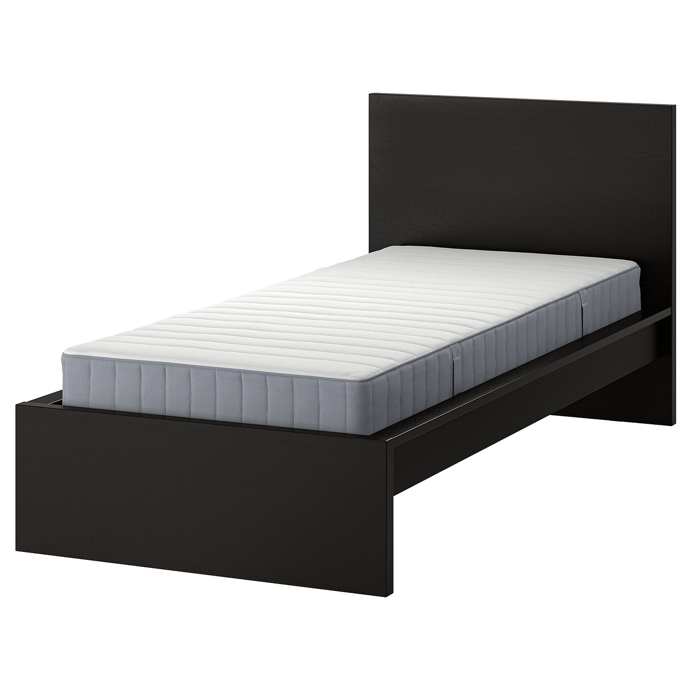 Кровать - IKEA MALM, 200х90 см, матрас средне-жесткий, черный, МАЛЬМ ИКЕА