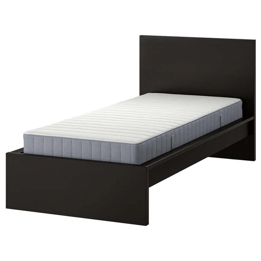 Кровать - IKEA MALM, 200х90 см, матрас средне-жесткий, черный, МАЛЬМ ИКЕА (изображение №1)