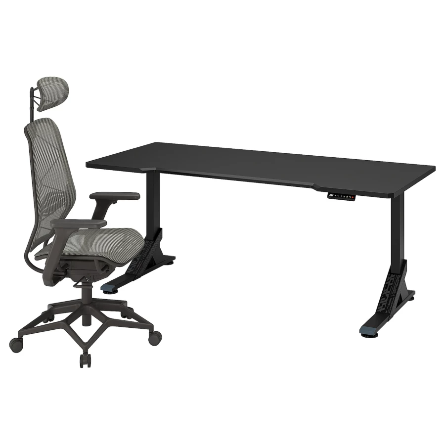 Игровой стол и стул - IKEA UPPSPEL/STYRSPEL, черный/серый, 180х80 см, УППСПЕЛ/СТИРСПЕЛ ИКЕА (изображение №1)