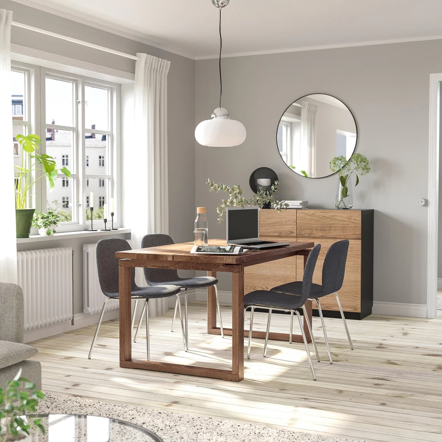 Стол и 4 стула - MÖRBYLÅNGA / KARLPETTER IKEA/ МЕРБИЛОНГА/КАРЛПЕТТР ИКЕА, 140х85 см, серый/коричневый (изображение №2)