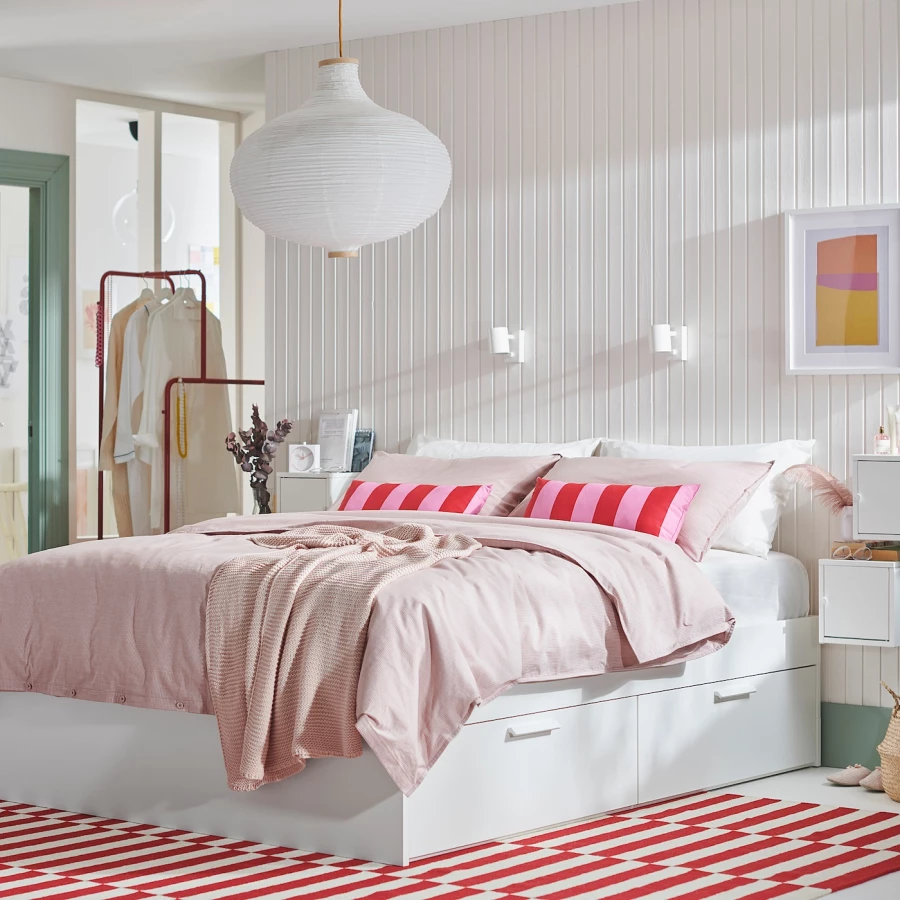 Каркас кровати с ящиками - IKEA BRIMNES/LURÖY/LUROY, 160х200 см, белый, БРИМНЭС/БРИМНЕС/ЛУРОЙ ИКЕА (изображение №4)