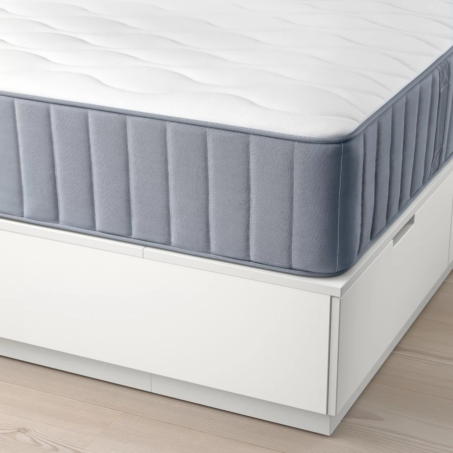 Каркас кровати с ящиком для хранения и матрасом - IKEA NORDLI, 200х140 см, матрас жесткий, белый, НОРДЛИ ИКЕА (изображение №3)