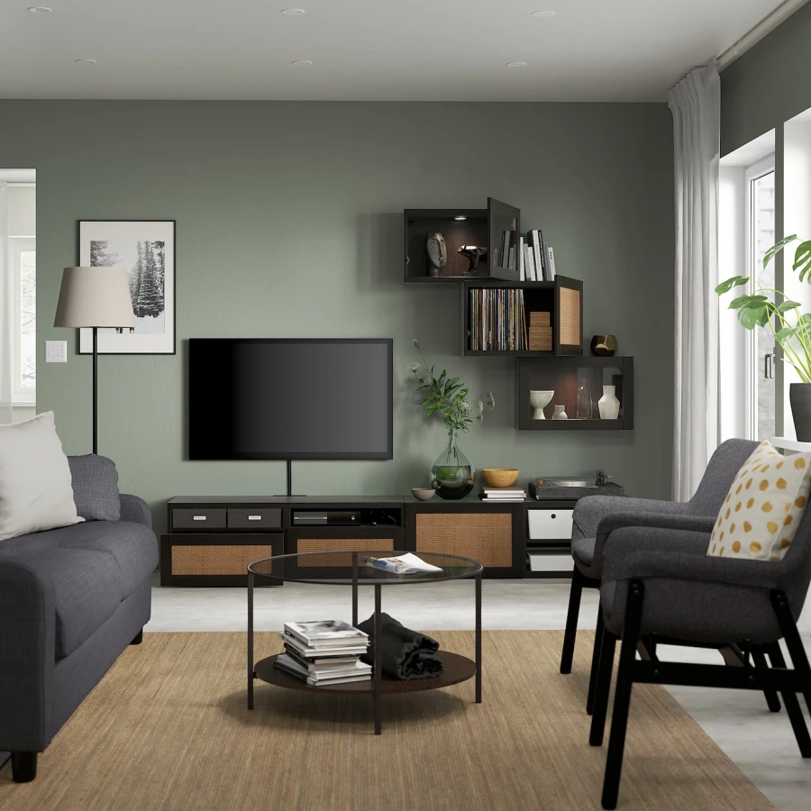 Комбинация для хранения ТВ - IKEA BESTÅ/BESTA, 190x42x240см, коричневый/черный, БЕСТО ИКЕА (изображение №2)