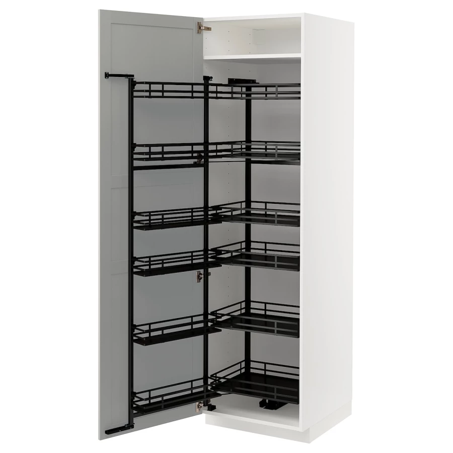 Высокий шкаф с выдвижной кладовой - IKEA METOD/МЕТОД ИКЕА, 60х60х200 см, серый/белый (изображение №1)