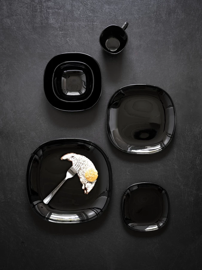 Набор тарелок, 4 шт. - IKEA BACKIG, 25x25 см, черный, БАККИГ ИКЕА (изображение №9)