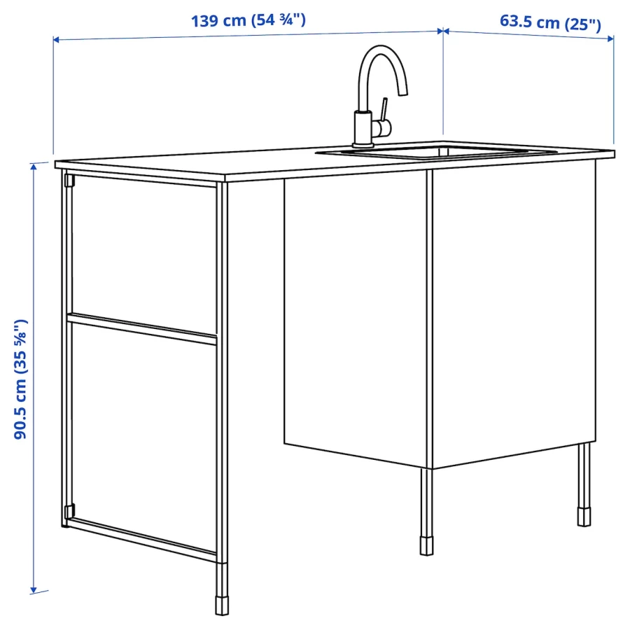 Шкаф под раковину - IKEA ENHET, 139х63.5х90.5 см, белый/антрацит, ЭНХЕТ ИКЕА (изображение №4)