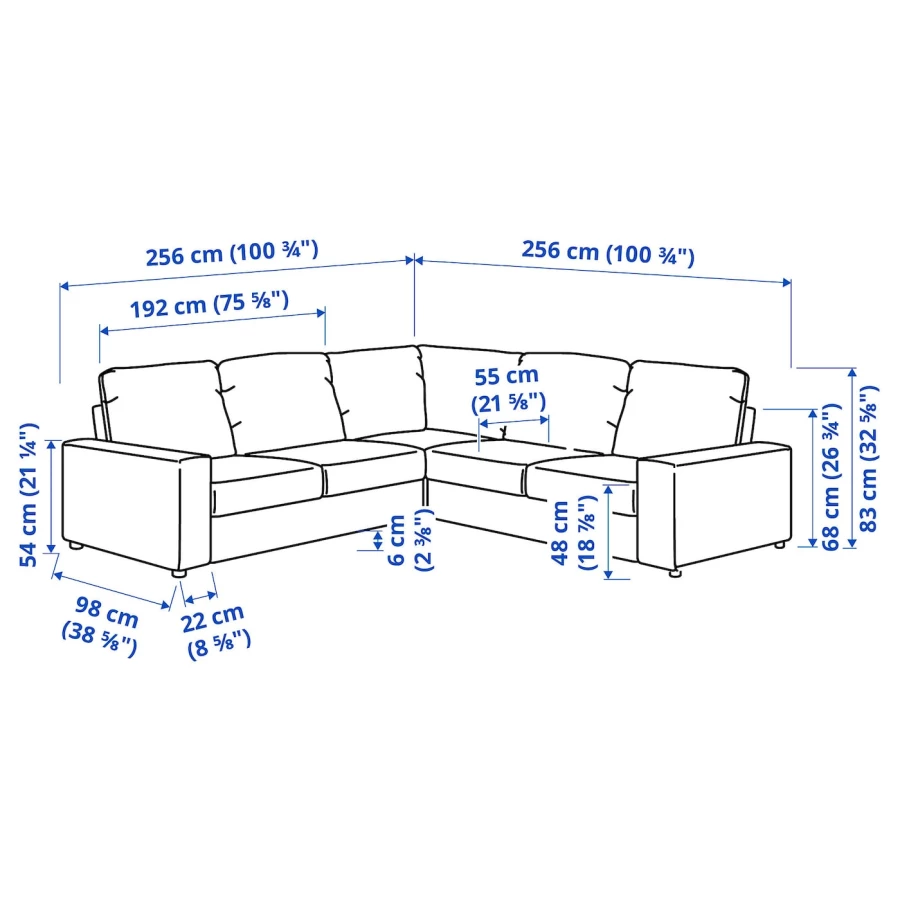 Диван угловой 4-местный - IKEA VIMLE, 256/256х98х83 см, черный, ВИМЛЕ ИКЕА (изображение №7)