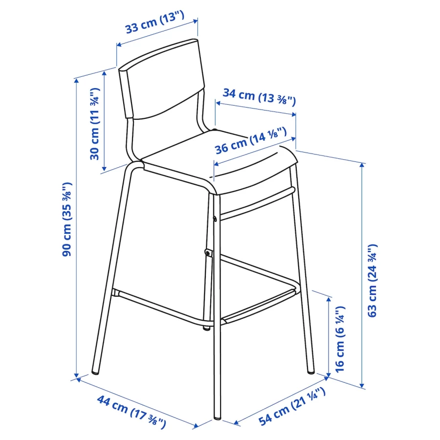 Барный стул - IKEA STIG/СТИГ ИКЕА , 44х54х90 см (63 см), черный (изображение №8)