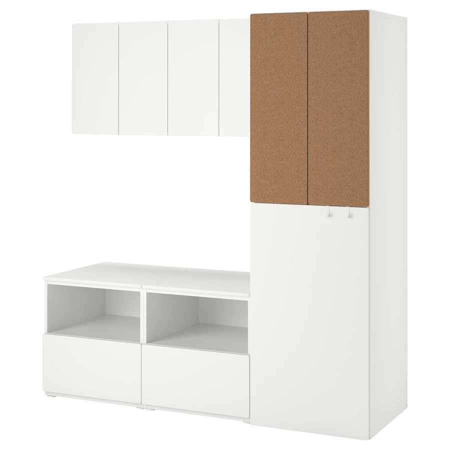 Детская гардеробная комбинация - IKEA PLATSA SMÅSTAD/SMASTAD, 196x57x180см, белый/коричневый, ПЛАТСА СМОСТАД ИКЕА (изображение №1)