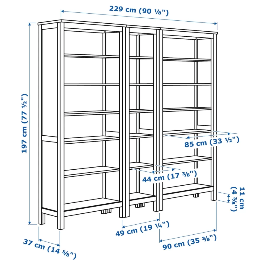 Открытый книжный шкаф - HEMNES IKEA/ХЕМНЭС ИКЕА, 37х197х229 см, белый (изображение №3)