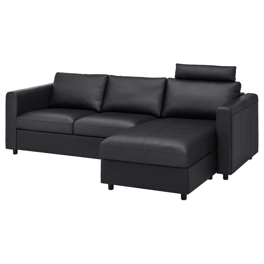 3-местный диван - IKEA VIMLE, 252х98х100 см, черный, кожа, ВИМЛЕ ИКЕА (изображение №1)