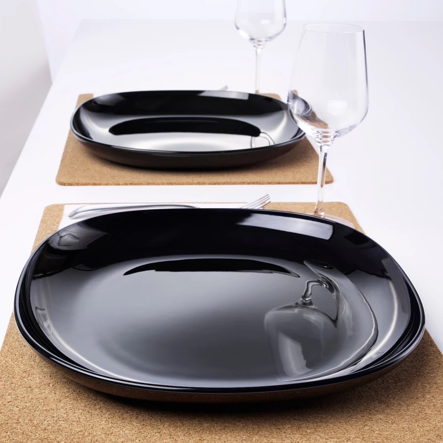 Набор тарелок, 4 шт. - IKEA BACKIG, 25x25 см, черный, БАККИГ ИКЕА (изображение №6)