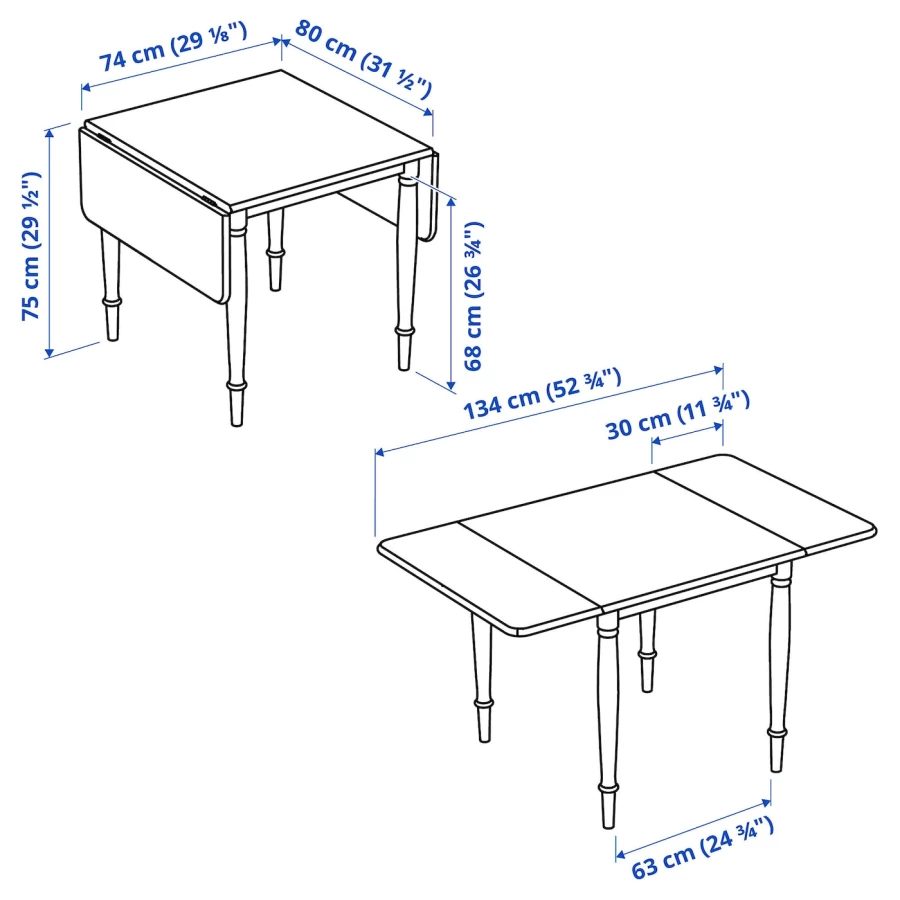 Стол и 2 стула - DANDERYD / EBBALYCKE IKEA/ ДАНДЭРЮД / ЭББАЛЮККЕ ИКЕА,   74/134x80 см, белый/ под беленый дуб (изображение №7)