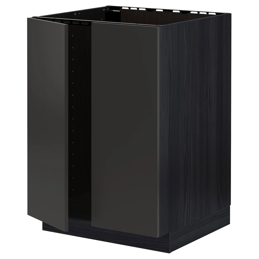 Шкаф под раковину/2 дверцы - METOD IKEA/ МЕТОД ИКЕА, 88х60  см, черный (изображение №1)