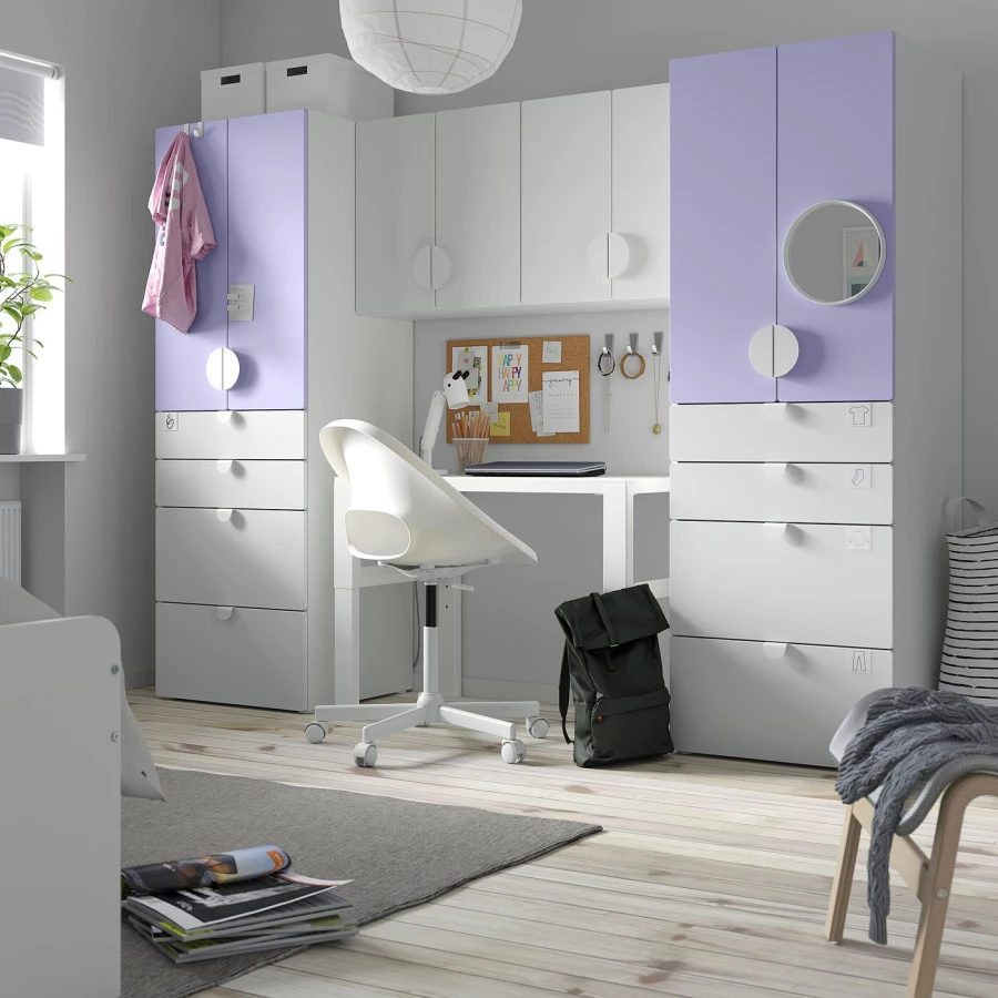 Гардероб - IKEA SMÅSTAD/SMASTAD/СМОСТАД ИКЕА,  181х240 см, белый/фиолетовый (изображение №2)