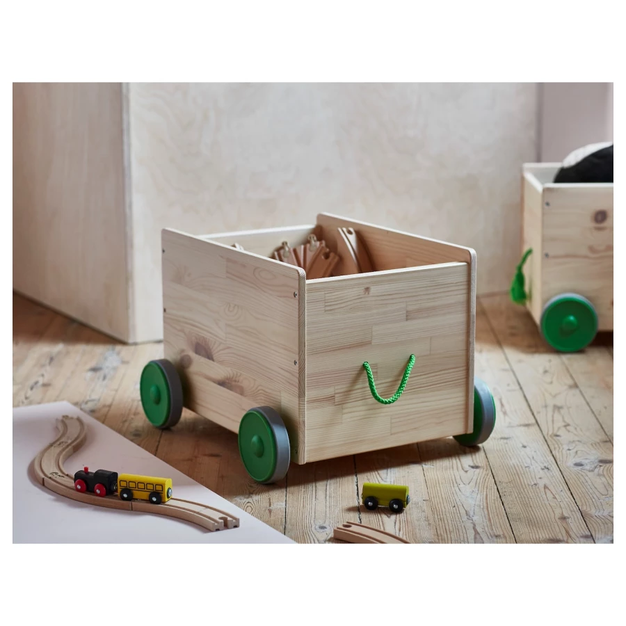 Хранение игрушек на колесах - IKEA FLISAT/ФЛИСАТ ИКЕА, 44х39х31 см, зеленый/под беленый дуб (изображение №2)