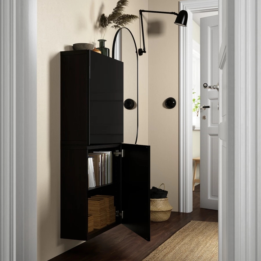Навесной шкаф - IKEA BESTÅ/BESTA, 60x22x128 см, черный, БЕСТО ИКЕА (изображение №2)