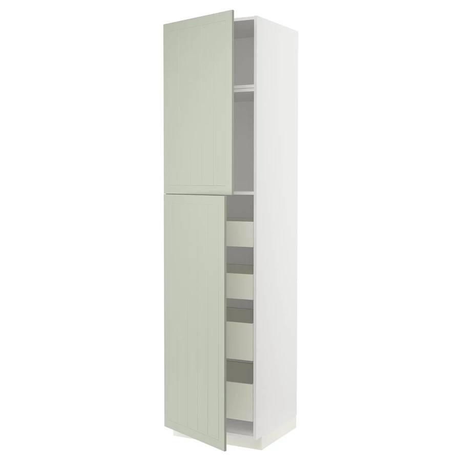 Высокий шкаф с ящиками - IKEA METOD/MAXIMERA/МЕТОД/МАКСИМЕРА ИКЕА, 240х60х60 см, белый/зеленый (изображение №1)