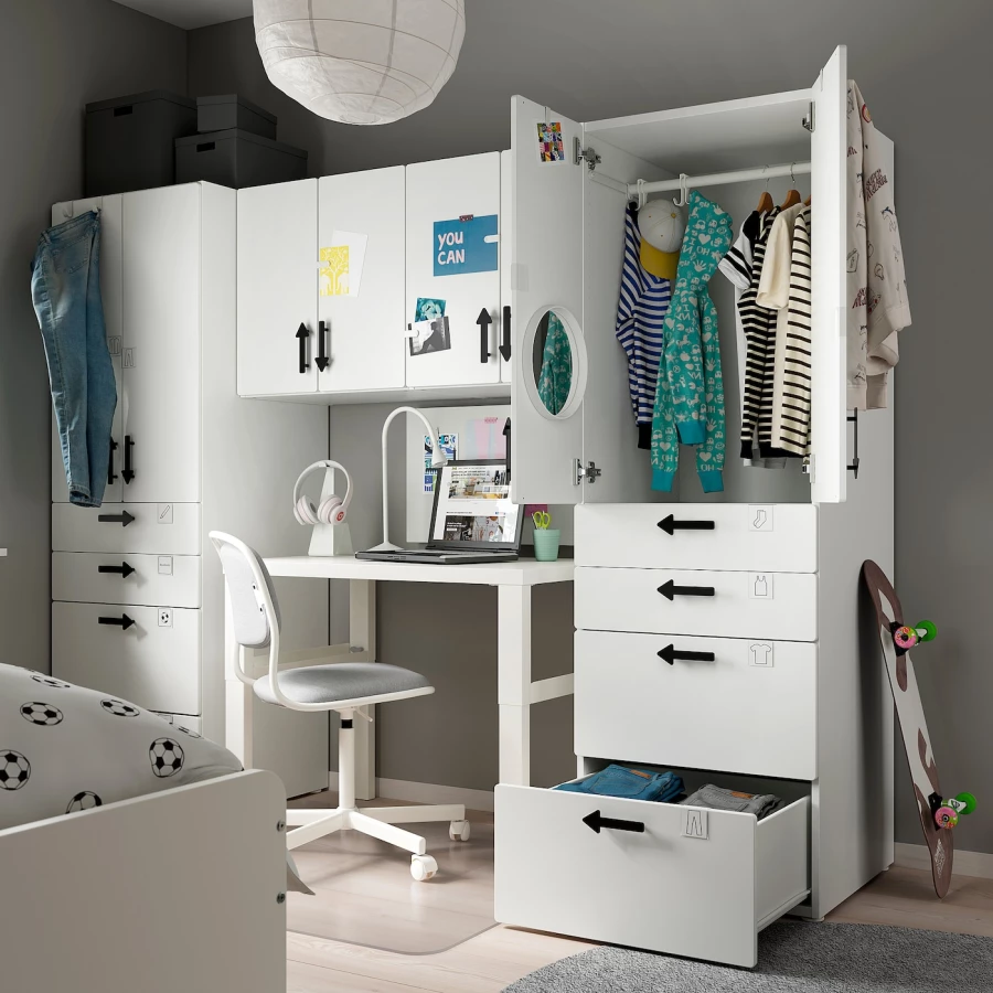 Детская гардеробная комбинация - IKEA PLATSA SMÅSTAD/SMASTAD, 181x57x240см, белый, ПЛАТСА СМОСТАД ИКЕА (изображение №3)