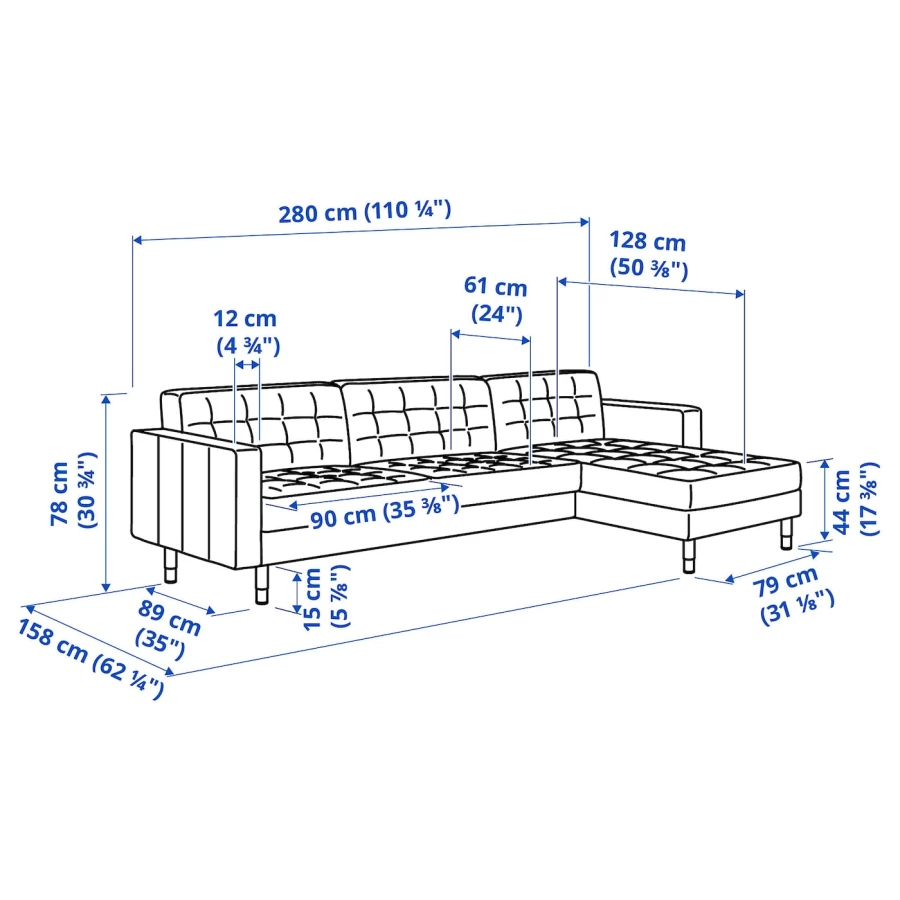 4-местный диван - IKEA LANDSKRONA, 89x280см, черный, кожа, ЛАНДСКРУНА ИКЕА (изображение №7)
