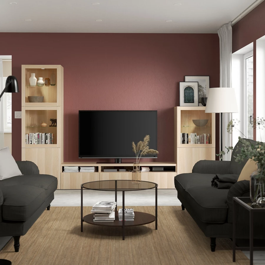 Комбинация для хранения ТВ - IKEA BESTÅ/BESTA, 193x42x300см, светло-коричневый, БЕСТО ИКЕА (изображение №3)