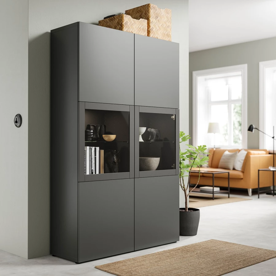 Книжный шкаф - BESTÅ/ BESTА IKEA/ БЕСТА/БЕСТО ИКЕА, 193х120 см, темно-серый (изображение №2)