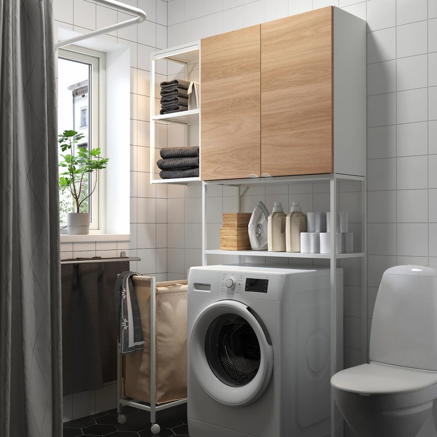 Комбинация для ванной - IKEA ENHET, 120х32х204 см, белый/имитация дуба, ЭНХЕТ ИКЕА (изображение №2)