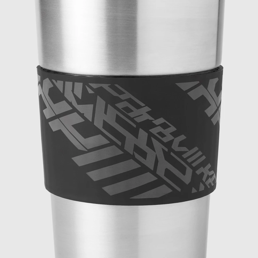 Набор: стакан, держатель для стакана - IKEA LÅNESPELARE/LANESPELARE, 500 мл, нержавеющая сталь/черный, ЛОНЕСПЕЛАРЕ ИКЕА (изображение №2)