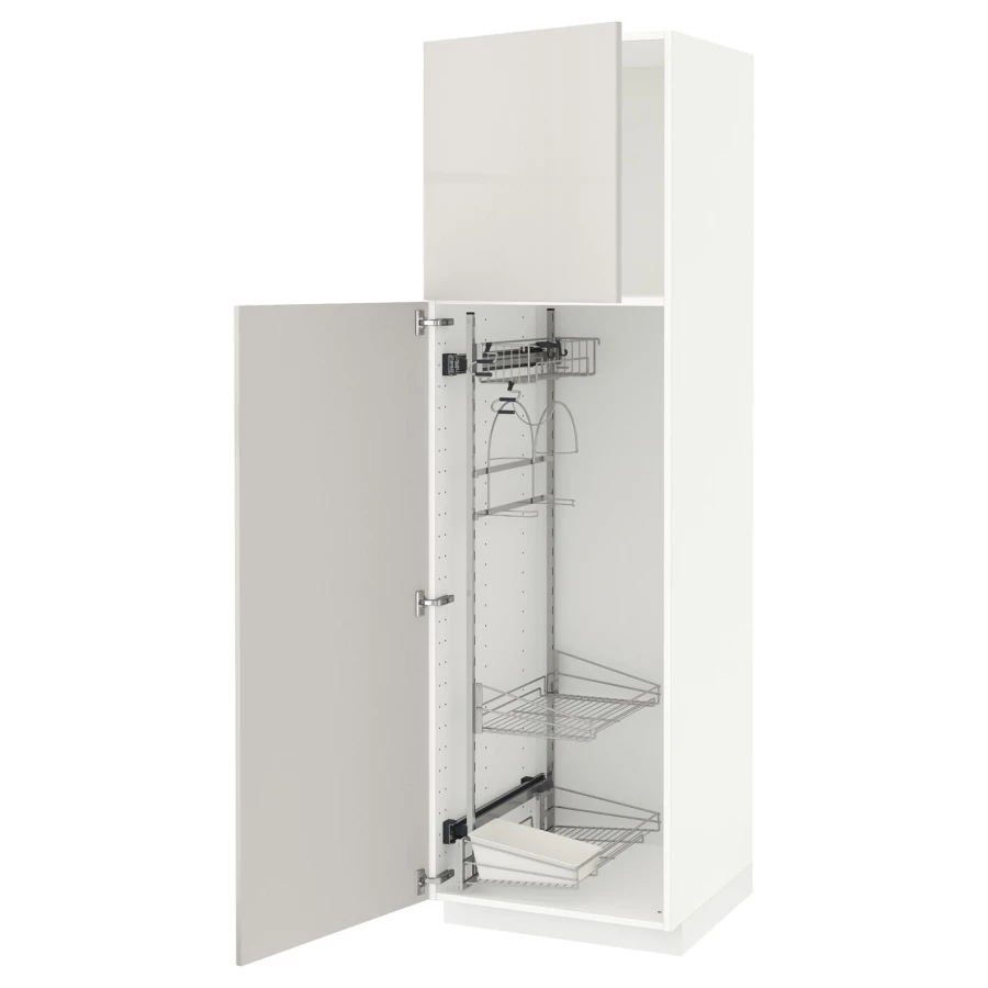Высокий шкаф/бытовой - IKEA METOD/МЕТОД ИКЕА, 200х60х60 см, белый/светло-серый глянцевый (изображение №1)