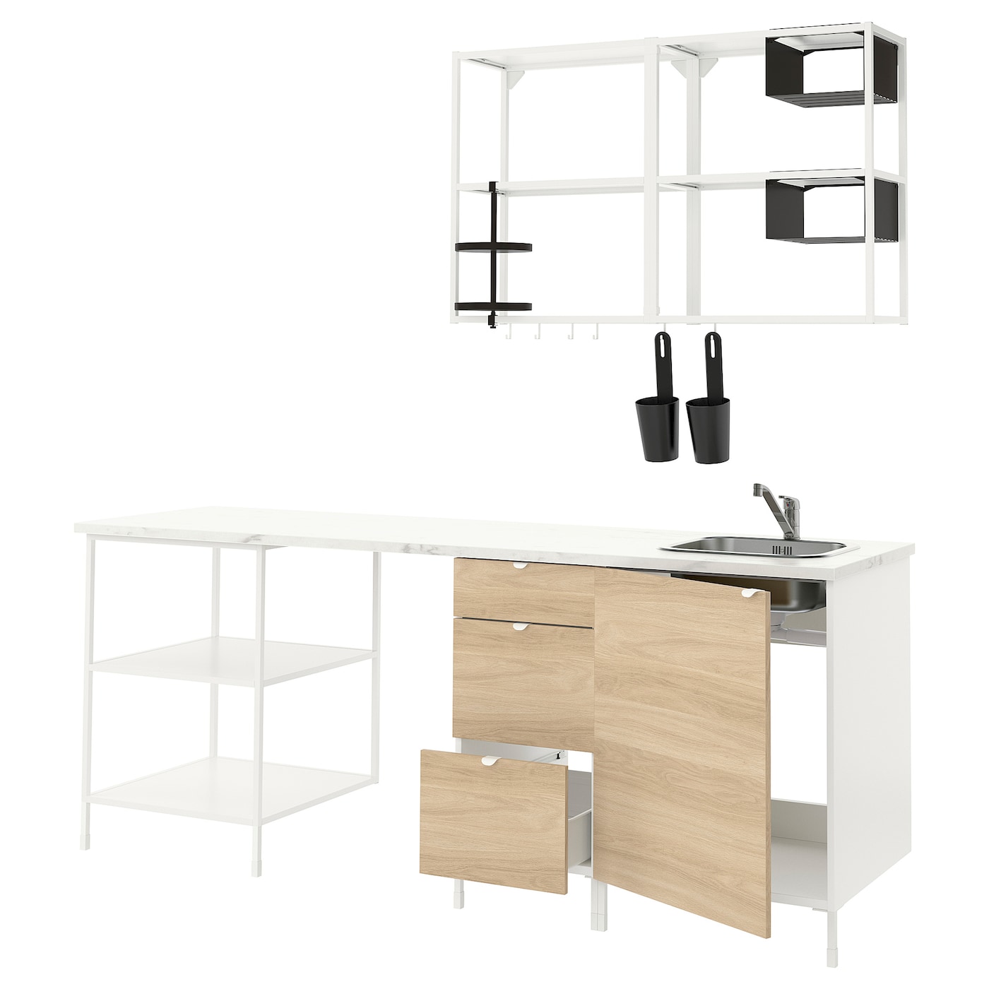 Кухонная комбинация для хранения - ENHET  IKEA/ ЭНХЕТ ИКЕА, 223х63,5х222 см, белый/черный