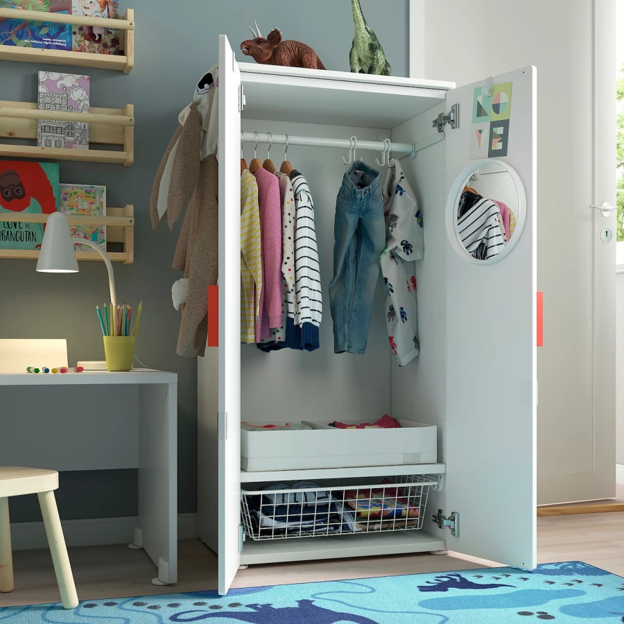 Шкаф детский - IKEA SMÅSTAD/SMASTAD, 60x42x123 см, белый/светло-коричневый, СМОСТАД ИКЕА (изображение №3)