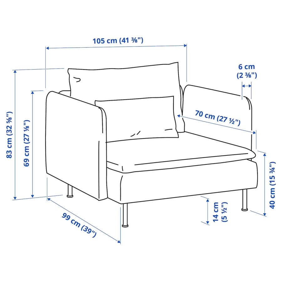 Кресло - IKEA SÖDERHAMN/SODERHAMN, 105х99х83 см, серый, СЁДЕРХАМН ИКЕА (изображение №7)