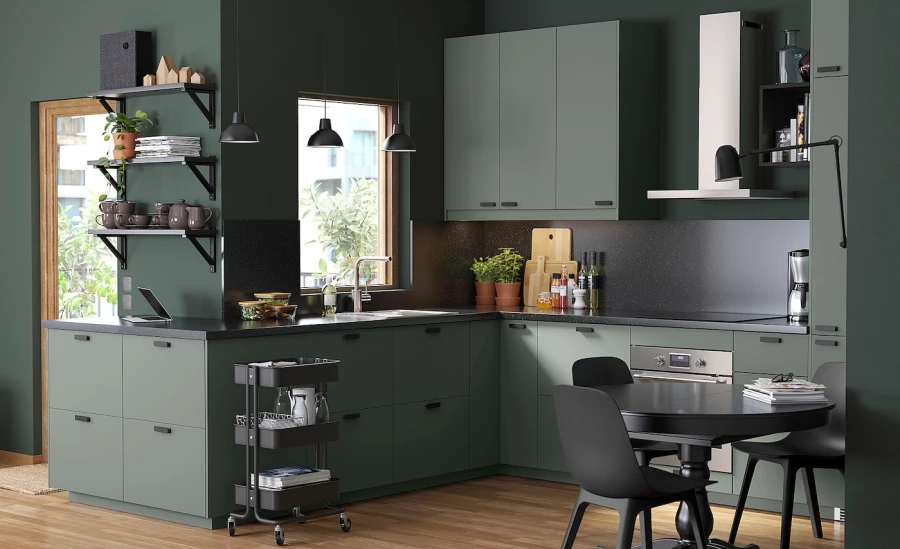 Напольный кухонный шкаф - IKEA METOD/МЕТОД ИКЕА, 140х60х60 см, белый/серо-зеленый (изображение №3)
