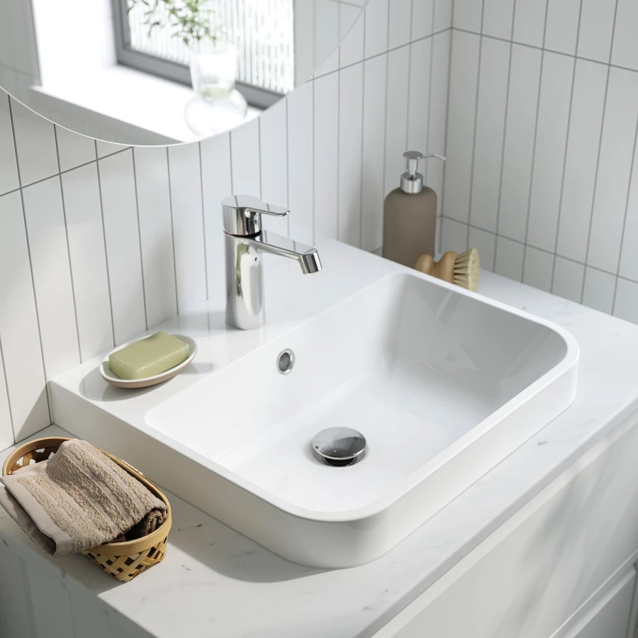 Тумбы для ванной - ÄNGSJÖN / BACKSJÖN/АNGSJОN / BACKSJОN  IKEA/ ЭНГСЬЕН / БЭКСЬЕН ИКЕА,  122х41 см , белый/коричневый (изображение №5)