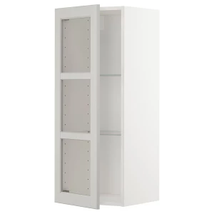 Шкаф со стеклянными дверцами - METOD IKEA/ МЕТОД ИКЕА, 100х40 см, белый/светло-серый