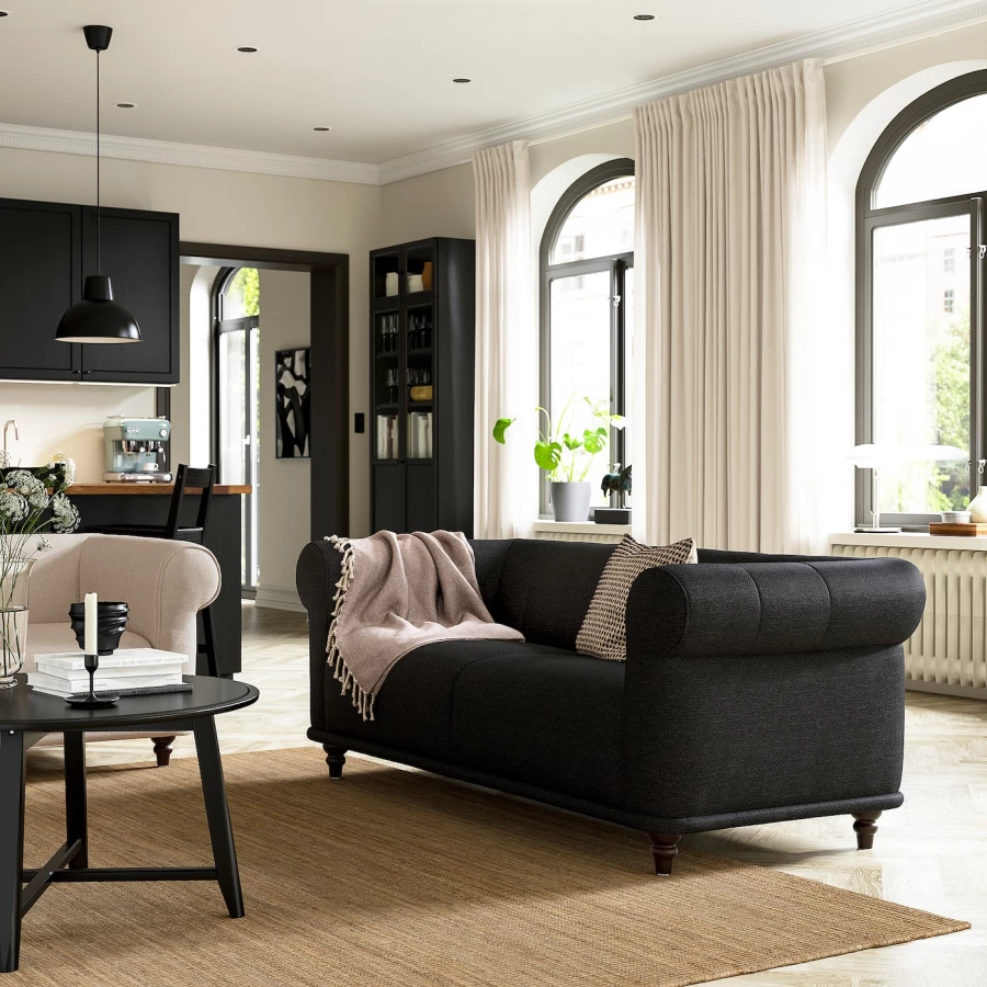 2-местный диван - IKEA VISKAFORS,  74x90x194см, черный, ВИСКАФОРС ИКЕА (изображение №3)