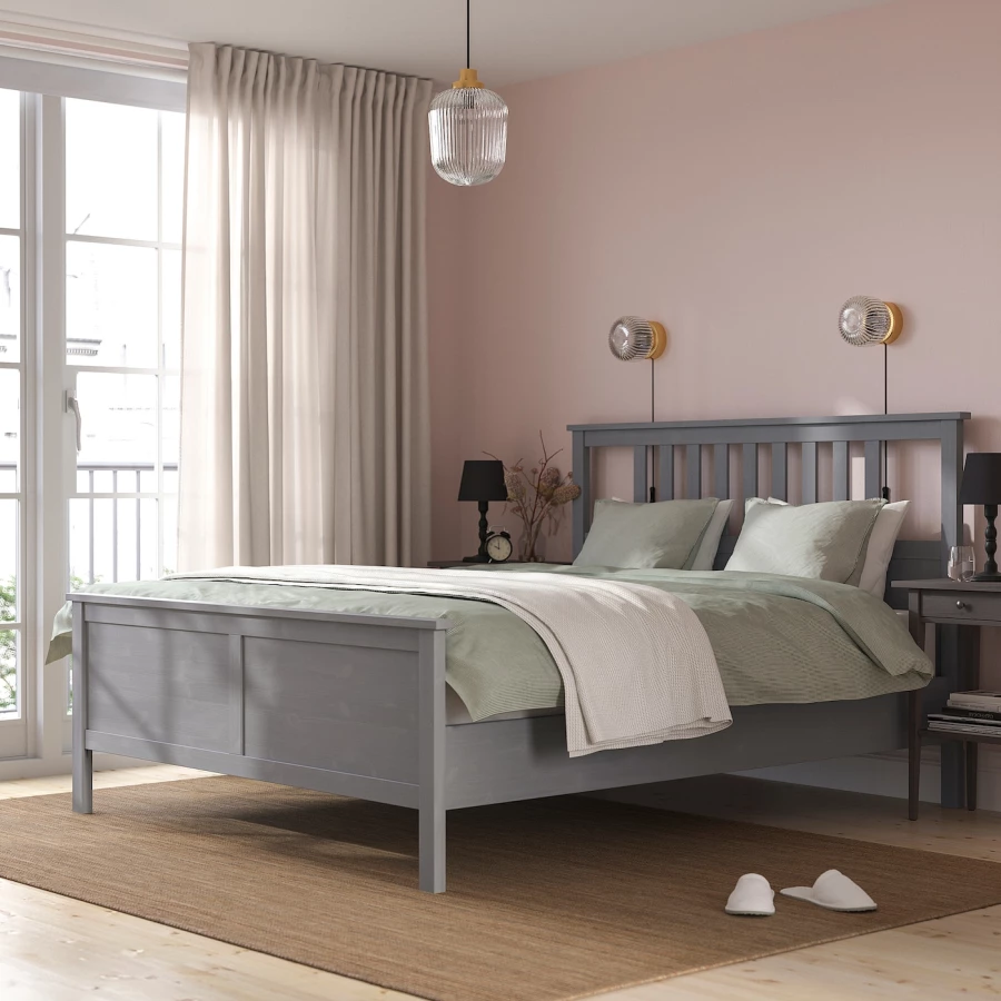 Кровать - IKEA HEMNES, 200х140 см, жесткий матрас, серый, ХЕМНЕС ИКЕА (изображение №5)