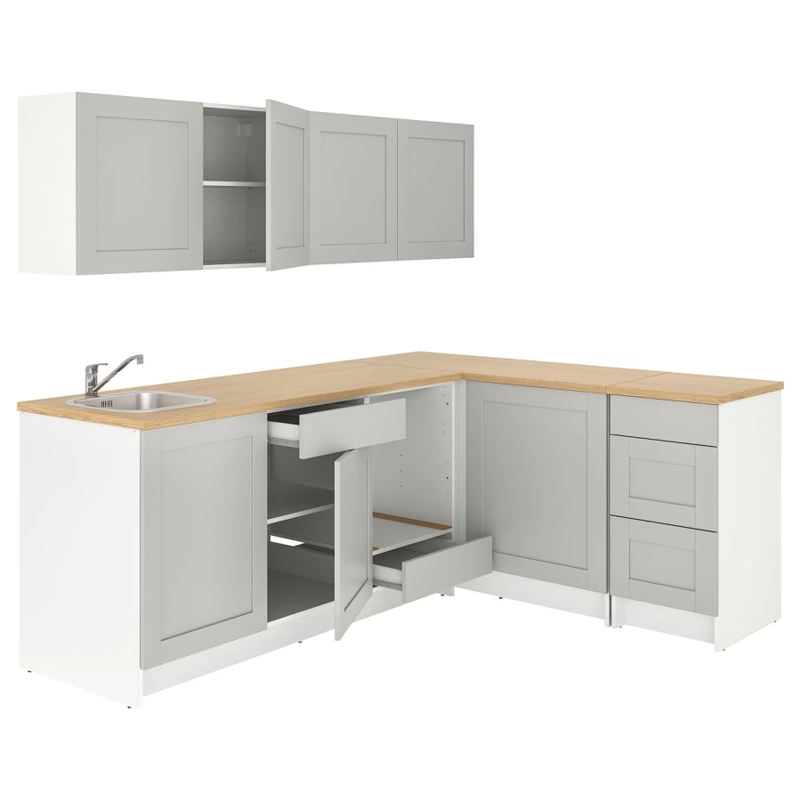 Угловая кухня -  KNOXHULT IKEA/ КНОКСХУЛЬТ ИКЕА, 243х220 см, белый/серый/бежевый (изображение №1)