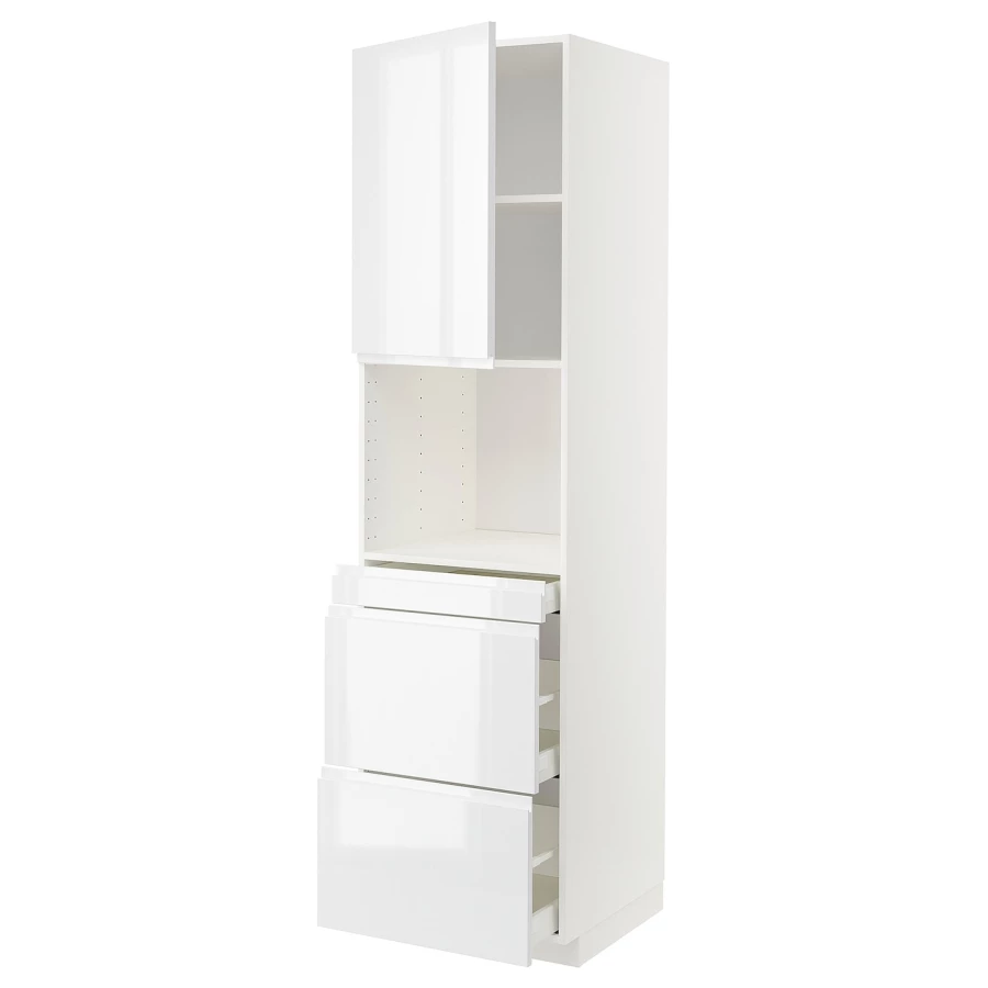 Высокий шкаф с ящиками - IKEA METOD/MAXIMERA/МЕТОД/МАКСИМЕРА ИКЕА, 220х60х60 см, белый глянцевый (изображение №1)
