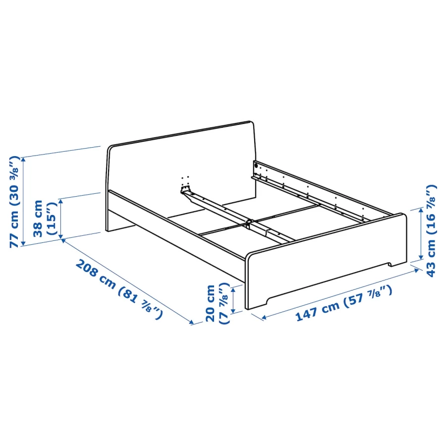 Каркас кровати - IKEA ASKVOLL, 200х140 см, белый, АСКВОЛЬ ИКЕА (изображение №8)