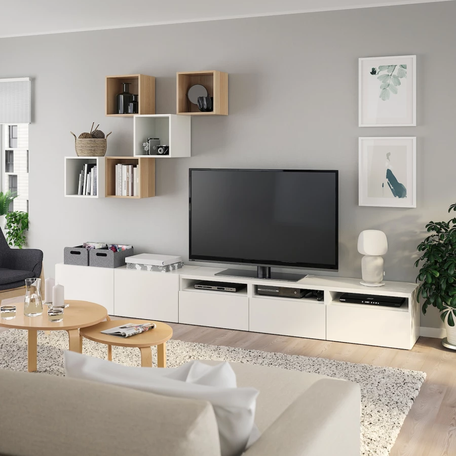 Шкаф для ТВ - IKEA BESTÅ/EKET, 300x42x210 см, белый, Бесто\Экет ИКЕА (изображение №2)
