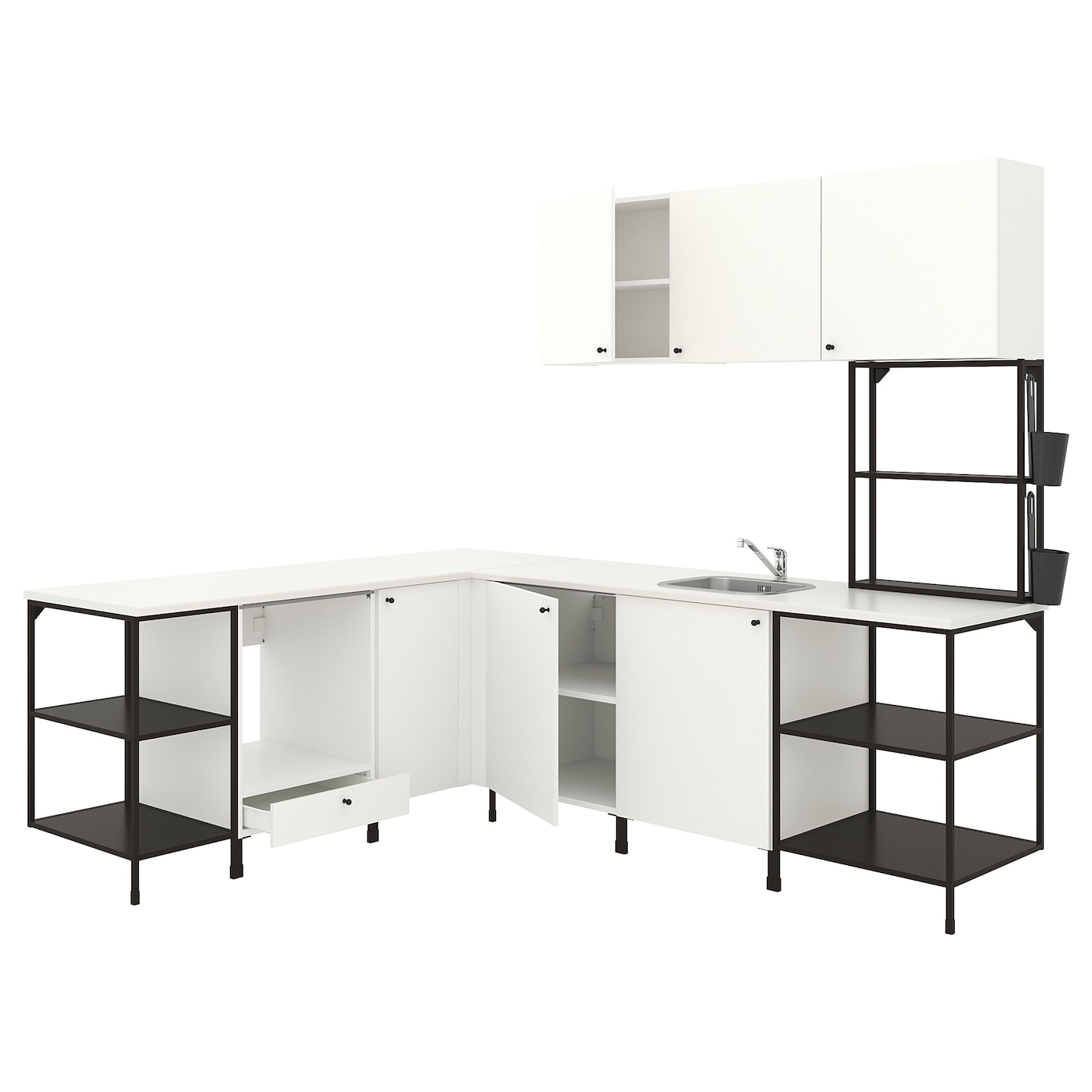 Угловая кухня -  ENHET  IKEA/ ЭНХЕТ ИКЕА, 248.5х135 см, белый/черный