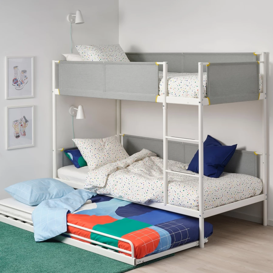Кровать двухъярусная - IKEA VITVAL/ВИТВАЛ ИЕКА, 90x200 см, серый (изображение №3)