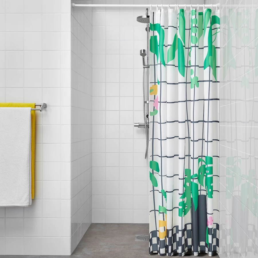 Штора для душа - IKEA SNÖJONKVILL/SNOJONKVILL, 200х180 см, белый/зеленый, СНОЙОНКВИЛЛ ИКЕА (изображение №3)
