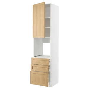 Высокий шкаф с ящиками - IKEA METOD/MAXIMERA/МЕТОД/МАКСИМЕРА ИКЕА, 240х60х60 см, белый/светло-коричневый